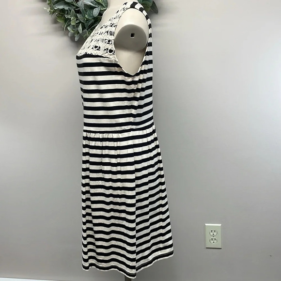 Ann Taylor Loft Petites Sleeveless Black & Ivory Striped Lace Trim Dress MP - Picture 3 of 14
